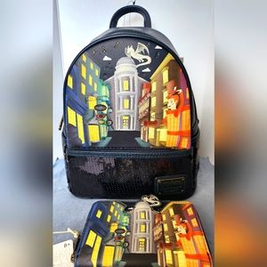 Loungefly Harry Potter Diagon Alley Sequined Backpack and Matching Wallet